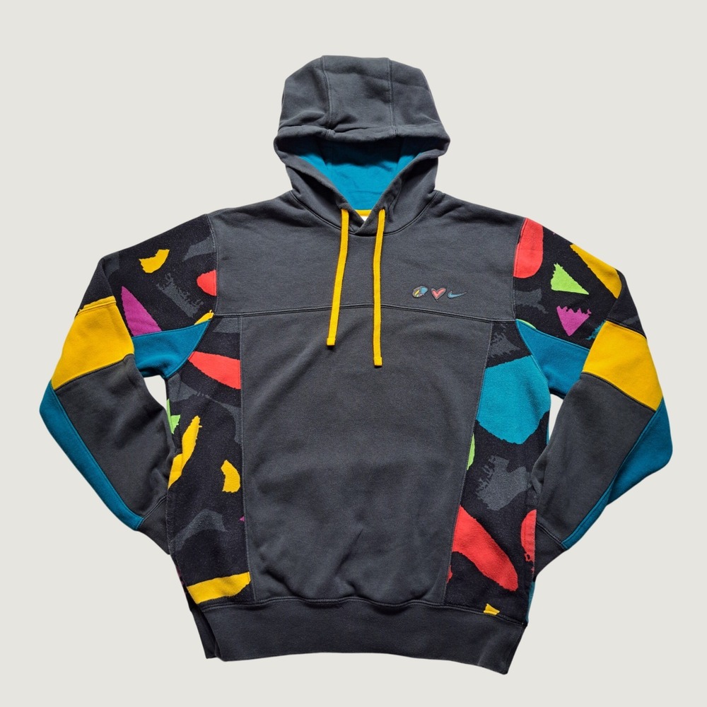 Nike Hoodie Mens Small Grey Multi Peace Love Swoosh Good Abstract Pullover